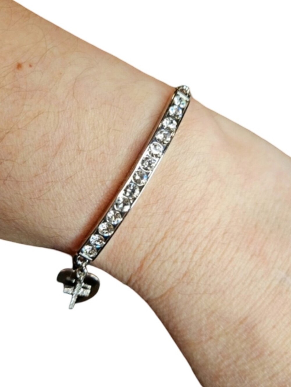 Brilliance Silver Plated Faith Swarovski Crystal Cross Heart Slider Bracelet